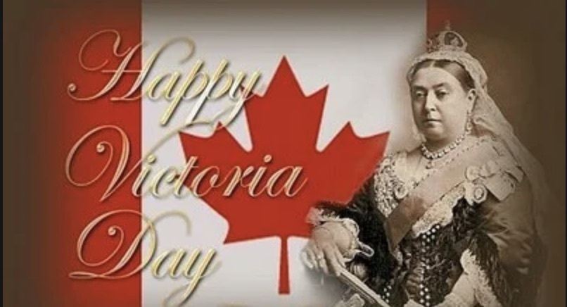 Queen Victoria in front the Canadian flag to celebrate Victoria Day holiday